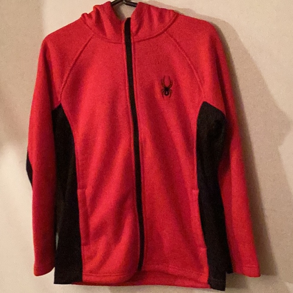 NWT Spyder Red & Black jacket with hoodie for teen boys size # large 14-16